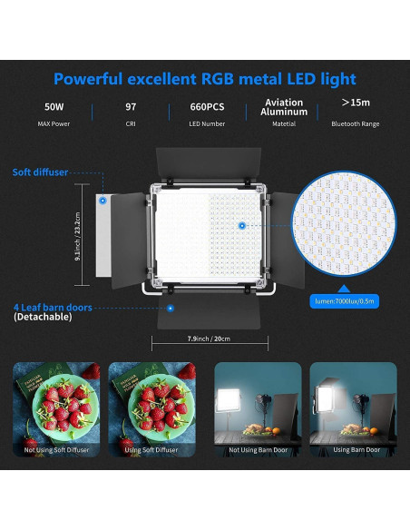 Kit de Iluminación LED NEEWER 660 PRO RGB 50W para Video y Fotografía