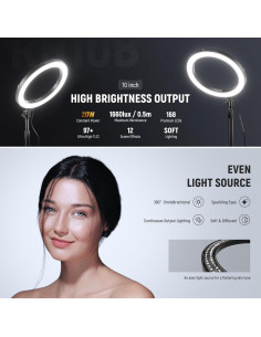 Luz de Anillo LED NEEWER 20W Bi Color 2900K-7000K con Soporte 2