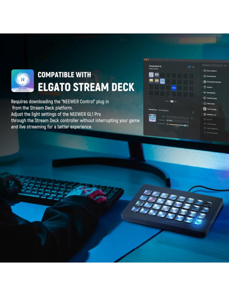 Luz Clave LED NEEWER GL1 PRO para Streaming, CRI97+, Control APP