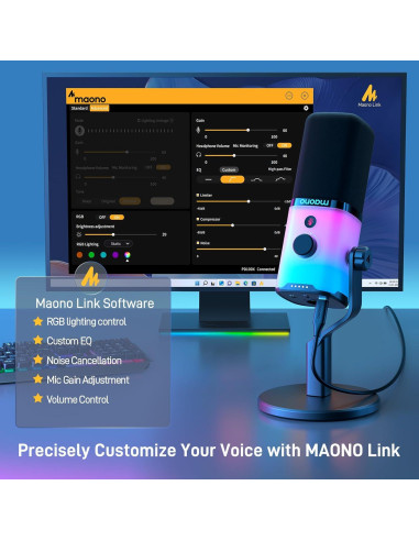 Micrófono Dinámico MAONO PD100X con Brazo BA20 y RGB