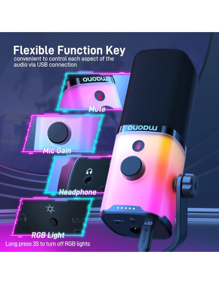 Micrófono Dinámico MAONO PD100X con Brazo BA20 y RGB