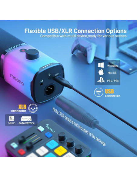 Micrófono Dinámico MAONO PD100X con Brazo BA20 y RGB