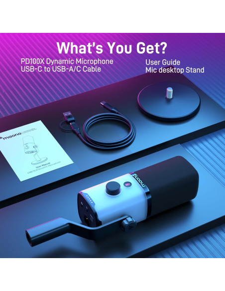 Micrófono Dinámico MAONO PD100X con Brazo BA20 y RGB