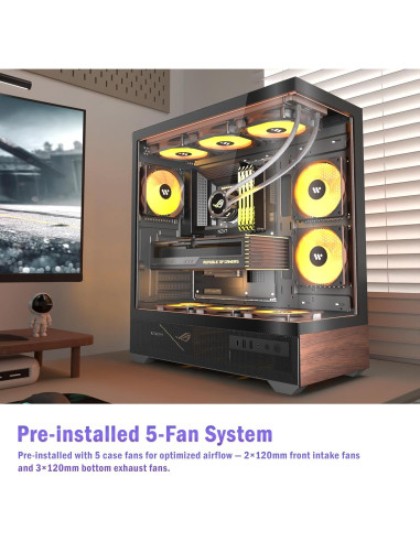 Caja de PC KEDIERS P6 ATX con 5 Ventiladores ARGB y Vidrio Templado