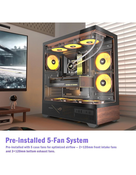 Caja de PC KEDIERS P6 ATX con 5 Ventiladores ARGB y Vidrio Templado