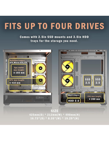 Caja de PC KEDIERS P6 ATX con 5 Ventiladores ARGB y Vidrio Templado