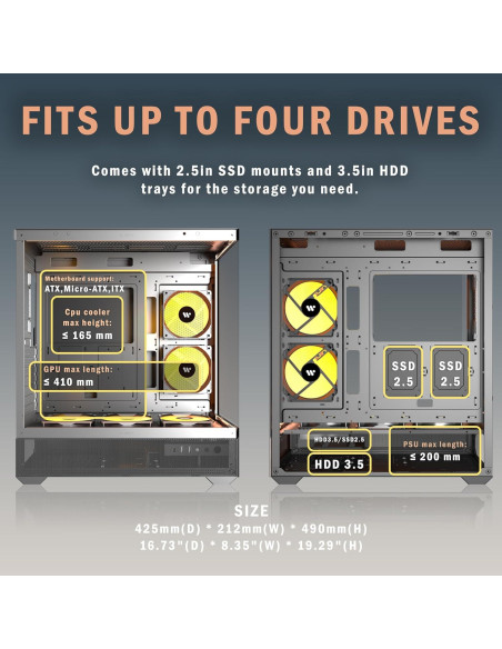 Caja de PC KEDIERS P6 ATX con 5 Ventiladores ARGB y Vidrio Templado