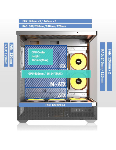 Caja de PC KEDIERS P6 ATX con 5 Ventiladores ARGB y Vidrio Templado