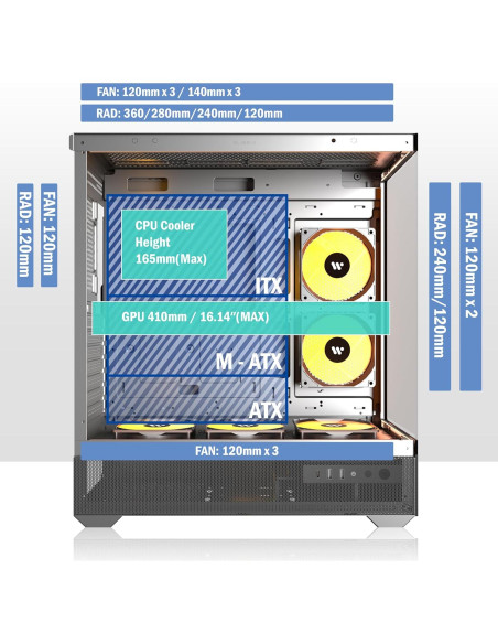Caja de PC KEDIERS P6 ATX con 5 Ventiladores ARGB y Vidrio Templado