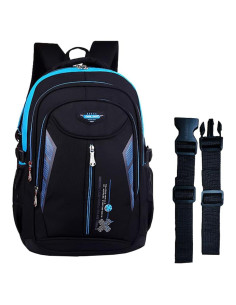 Mochila Escolar Impermeable Nylon Azul 46.2x30x14 cm