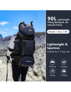 Mochila de Senderismo 90L Azul con Funda Impermeable 2