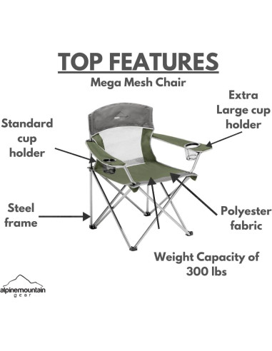 Silla de Camping Mega Mesh Verde Alpine Mountain Gear