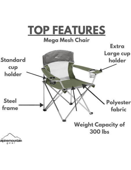 Silla de Camping Mega Mesh Verde Alpine Mountain Gear