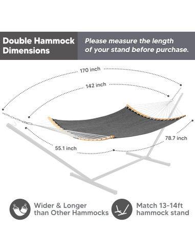 Hamaca Doble Portátil SUNCREAT Gris Oscuro 204 kg Capacidad