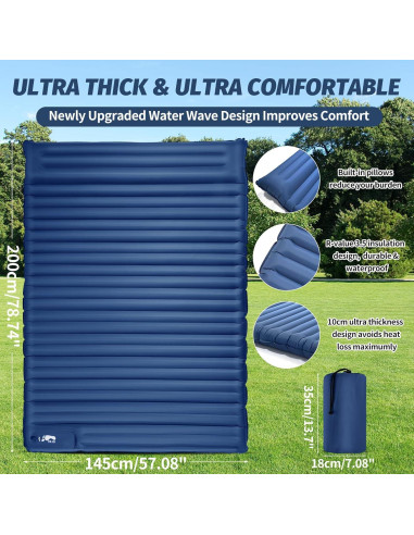 Colchón Doble Inflable LAMA 200x145cm con Almohada y Bomba