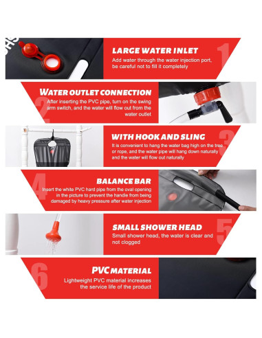 Bolsa de Ducha Solar DUOLAM 20L con Manguera y Cabezal Ajustable