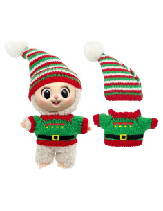 Conjunto Ropa de Muñeca 17cm Labubu - Gorro Navideño Rojo Verde Blanco