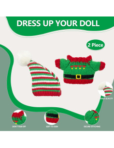 Conjunto Ropa de Muñeca 17cm Labubu - Gorro Navideño Rojo Verde Blanco 2