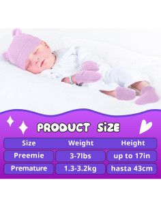 Conjunto de Gorro, Manoplas y Calcetines para Bebés Prematuros Cuffbow 2