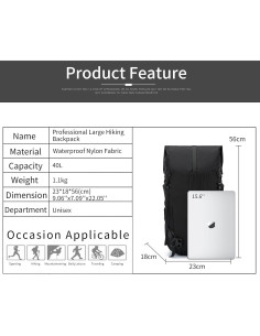 Mochila de Senderismo 40L X-PAC Negra con Marco Interno 2