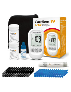 Kit de Monitoreo de Glucosa CareSens N Feliz con 100 Tiras y Lancetas
