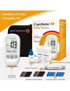Kit de Monitoreo de Glucosa CareSens N Feliz con 100 Tiras y Lancetas 2