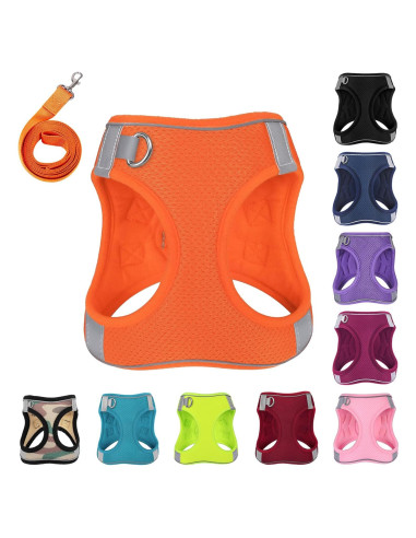 Arnés Reflectante para Perro PWOD - Sin Tirones, Ajustable, Naranja Brillante, XXXS