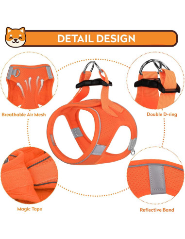 Arnés Reflectante para Perro PWOD - Sin Tirones, Ajustable, Naranja Brillante, XXXS