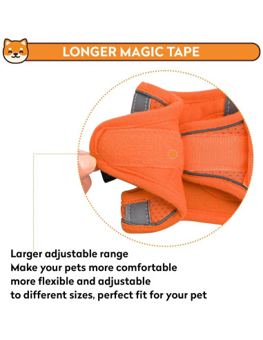 Arnés Reflectante para Perro PWOD - Sin Tirones, Ajustable, Naranja Brillante, XXXS