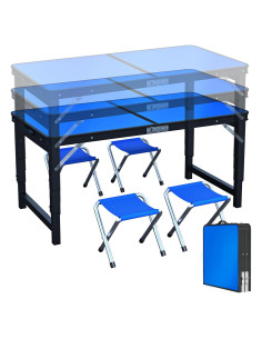 Mesa Plegable UNICOO 1.2m con 4 Sillas Ajustable Azul