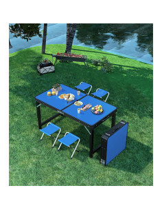 Mesa Plegable UNICOO 1.2m con 4 Sillas Ajustable Azul 2