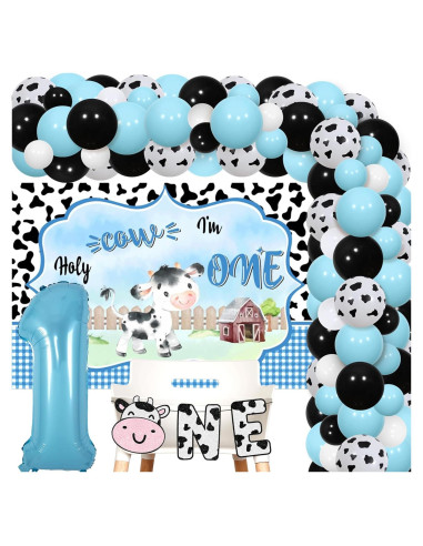 Kit de Decoración de Cumpleaños Vaca JOYMEMO - 50 Globos y Banner