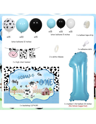Kit de Decoración de Cumpleaños Vaca JOYMEMO - 50 Globos y Banner