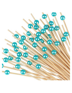 Palillos de cóctel de bambú 100 unidades 11.9 cm azul