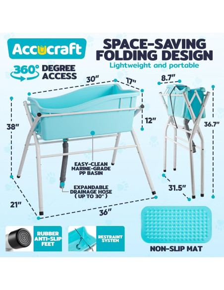 Bañera Elevada Plegable para Perros ACCUCRAFT 3 Niveles