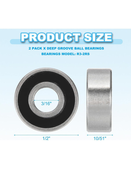Rodamientos de Bolas PATIKIL R3-2RS Doble Sellado 2 Piezas