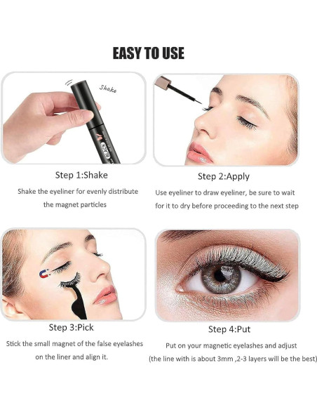 Delineador Magnético HSKIE 3 Tubos - Sujeción Fuerte, Negro Delineador Magnético HSKIE 3 Tubos - Sujeción Fuerte, Negro