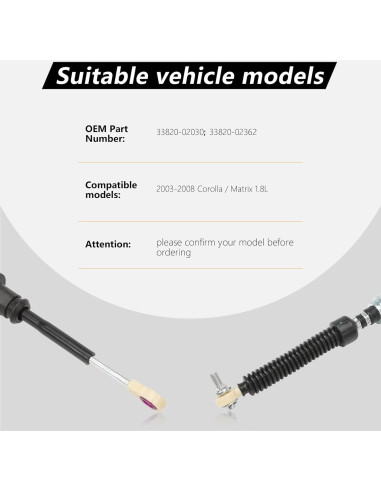 Cable de Control de Cambio Automático Fraylis 33820-02030 para Toyota Corolla 2003-2008