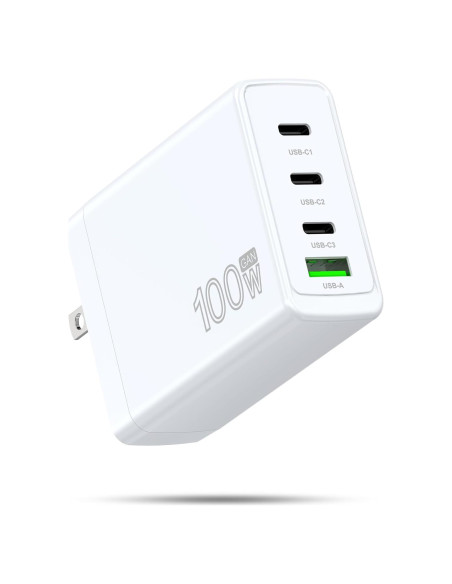 Cargador Rápido USB-C 100W 4 Puertos GaN - Compatible con MacBook, iPhone, Galaxy