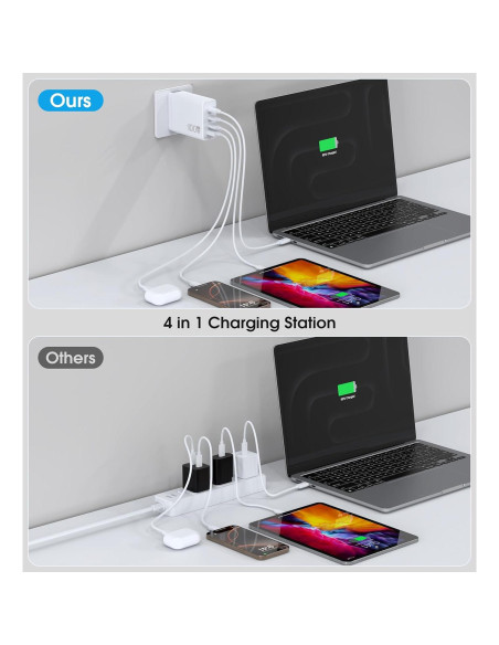 Cargador Rápido USB-C 100W 4 Puertos GaN - Compatible con MacBook, iPhone, Galaxy