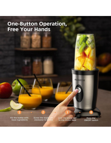 Batidora Personal Acezoe 850W 5 en 1 con 2 Botellas 500ml