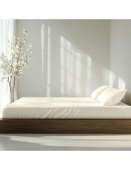 Sábana Ajustable NATUREFIELD King 100% Rayón Bambú Marfil