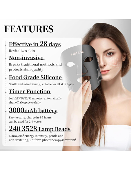 Máscara Facial LED Terapia de Luz FJSTRSE 240 Perlas 850nm