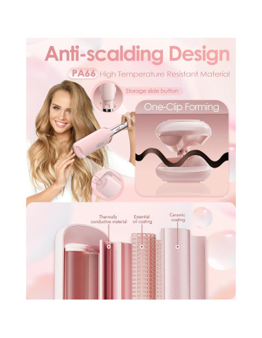 Rizador de Cabello NOVUS 2 Barriles 1.1" Cerámica Iónica Rosa