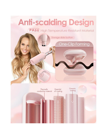 Rizador de Cabello NOVUS 2 Barriles 1.1" Cerámica Iónica Rosa