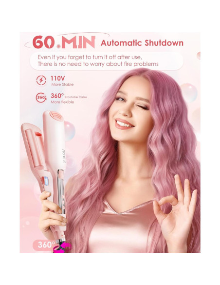 Rizador de Cabello NOVUS 2 Barriles 1.1" Cerámica Iónica Rosa