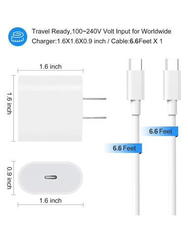 Cargador Rápido USB C 20W para iPad Pro y Air con Cable 2m