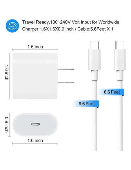 Cargador Rápido USB C 20W para iPad Pro y Air con Cable 2m