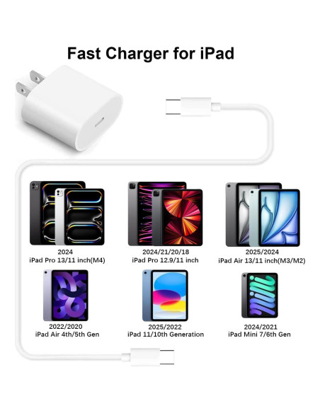 Cargador Rápido USB C 20W para iPad Pro y Air con Cable 2m