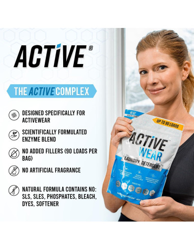 Detergente en Polvo ACTIVE para Ropa de Ejercicio 90 Cargas